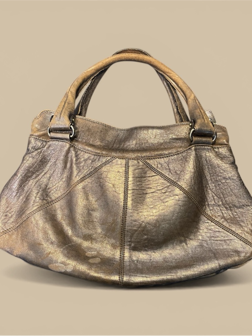 Salvatore Ferragamo Metallic Bronze Gathered Shoulder Bag - Picture 2 of 5